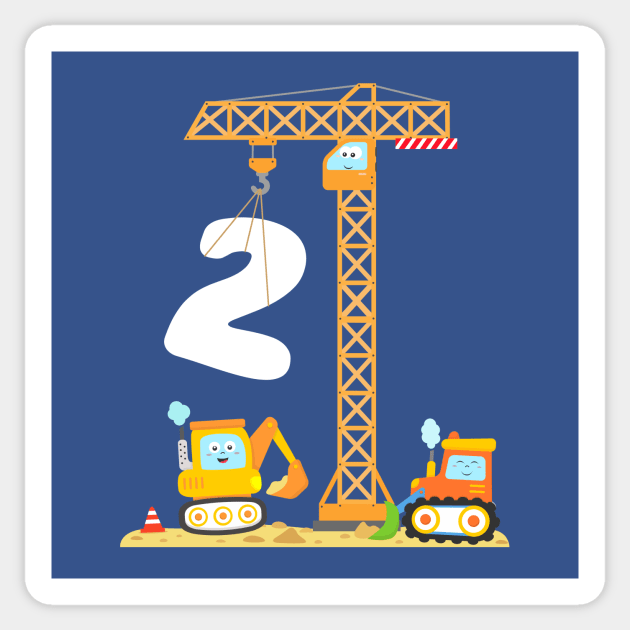 Birthday Boy 2 Year Construction Crane Excavator Bolldozer Toddler Sticker by samshirts